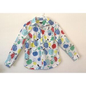 Talbots Petites Apple Print‎ Button Down Shirt SP Preppy Whimsical Top Teacher